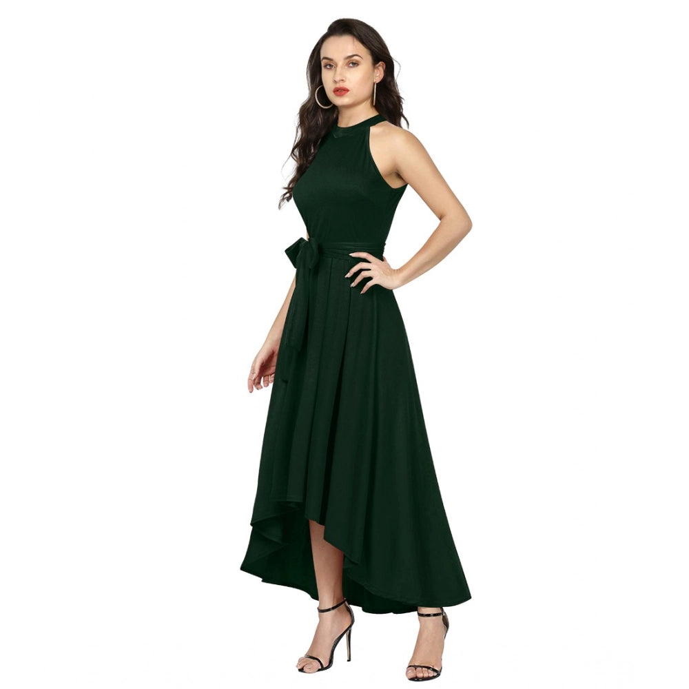 PKRKART Women's Polyster Solid Halter Neck Sleeveless Dress (Green)