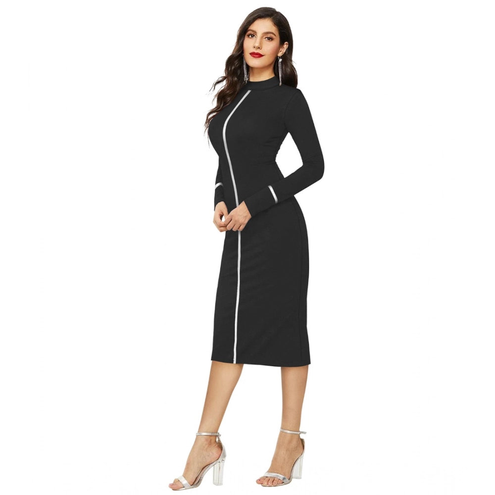 PKRKART Women's Knitting stretchable Solid Round Neck Full Sleeve Dress (Black)