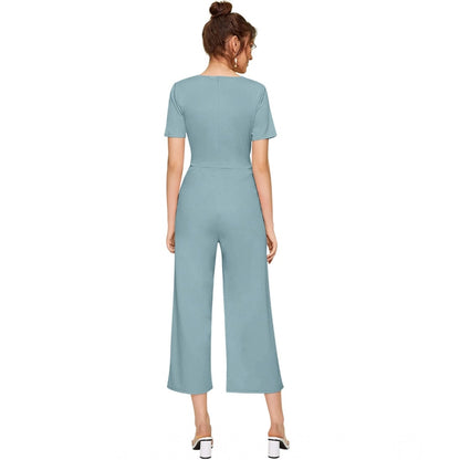 PKRKART Women's Knitting stretchable Solid Round Neck Cap Sleeve Jumpsuit (Pista )