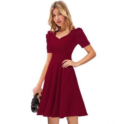PKRKART Women's Knitting stretchable Solid V Neck Cap Sleeve Dress (Maroon)