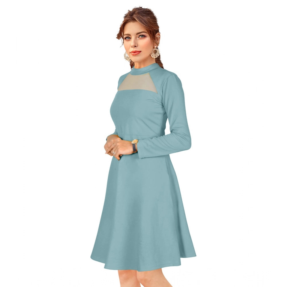 PKRKART Women's Knitting stretchable Solid Round Neck Full Sleeve Dress (Pista)