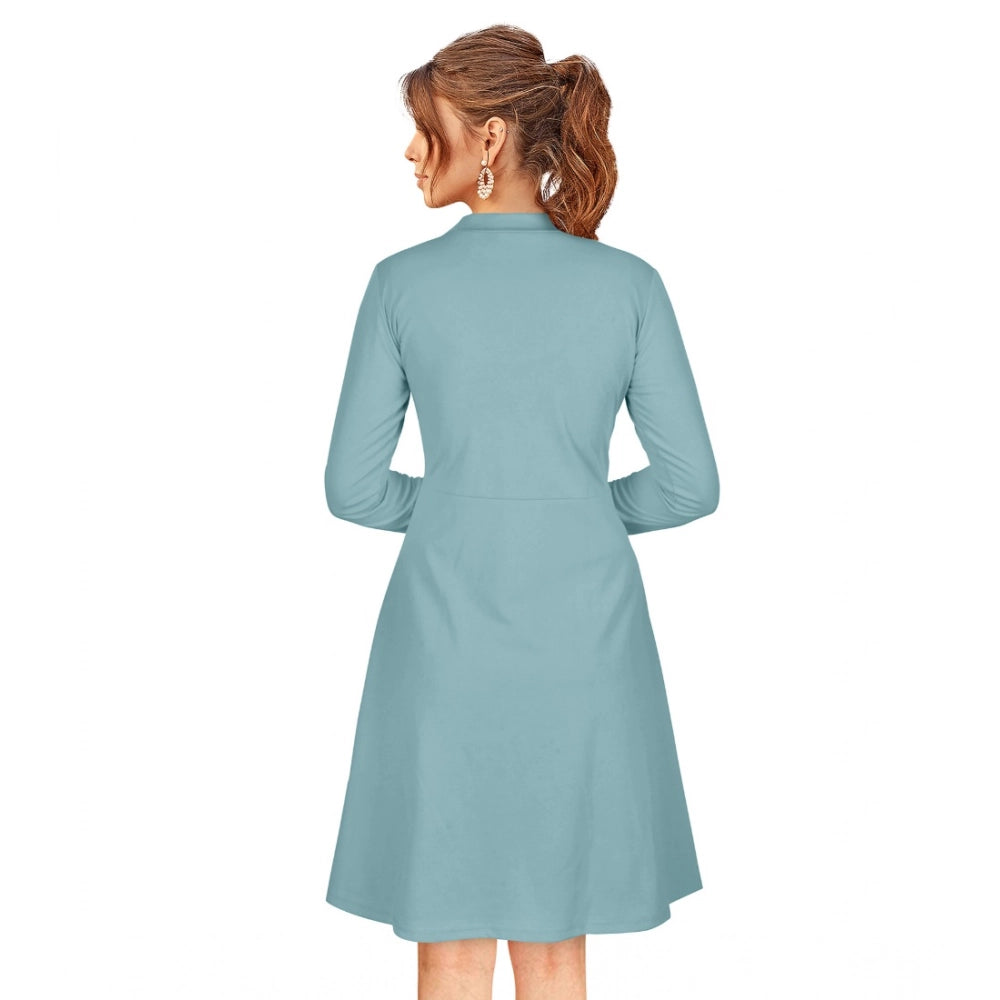 PKRKART Women's Knitting stretchable Solid Round Neck Full Sleeve Dress (Pista)