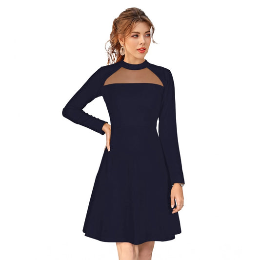 PKRKART Women's Knitting stretchable Solid Round Neck Full Sleeve Dress (Blue)