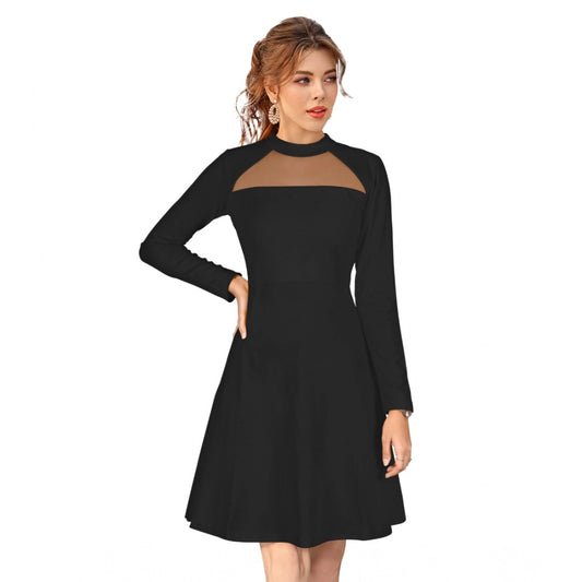 PKRKART Women's Knitting stretchable Solid Round Neck Full Sleeve Dress (Black)