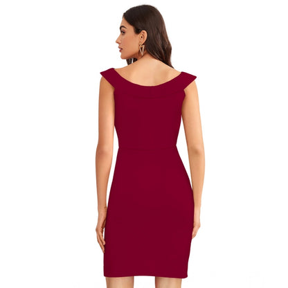 PKRKART Women's Knitting stretchable Solid Round Neck Sleeveless Dress (Maroon)