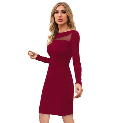 PKRKART Women's Knitting stretchable Solid Round Neck Full Sleeve Dress (Maroon)