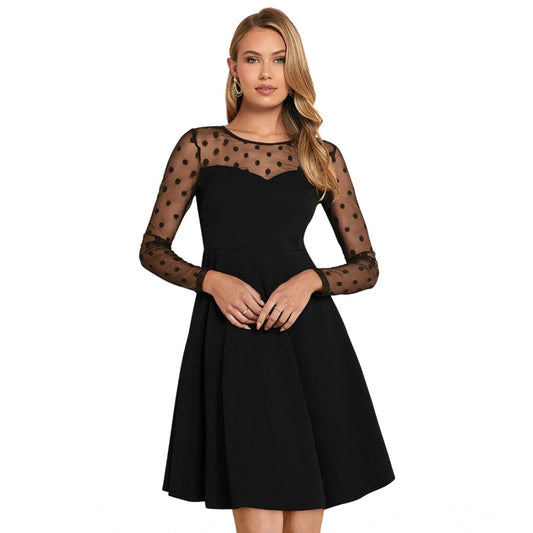 PKRKART Women's Knitting stretchable Solid Round Neck Full Sleeve Dress (Black)