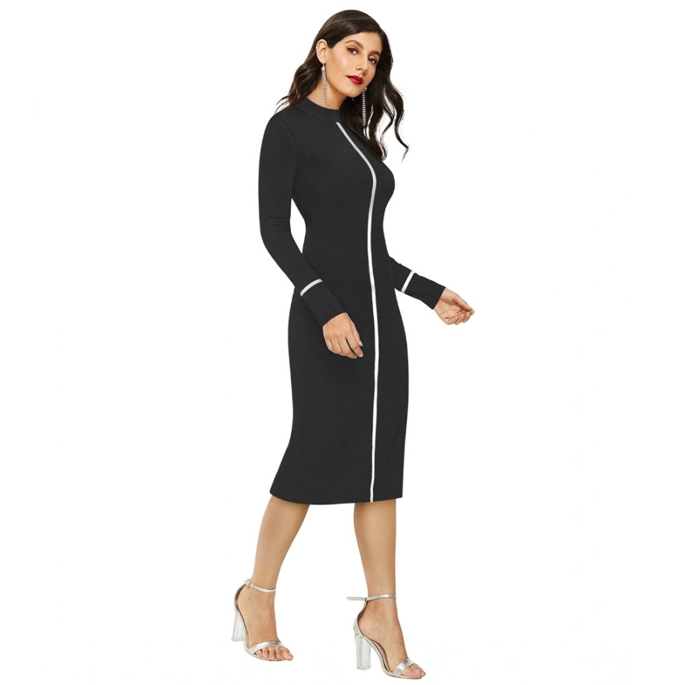 PKRKART Women's Knitting stretchable Solid Round Neck Full Sleeve Dress (Black)