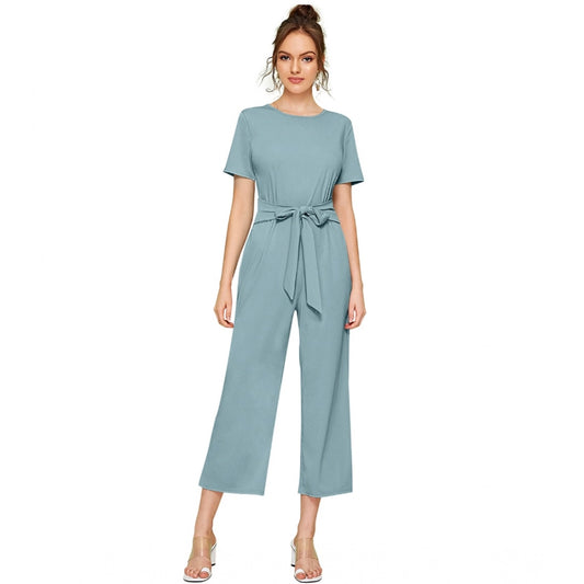 PKRKART Women's Knitting stretchable Solid Round Neck Cap Sleeve Jumpsuit (Pista )