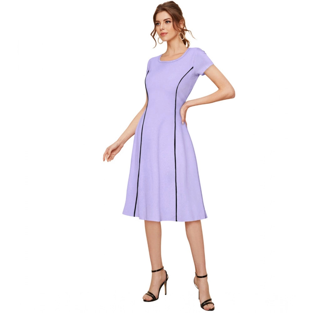 PKRKART Women's Knitting stretchable Solid Round Neck Cap Sleeve Dress (Purple)
