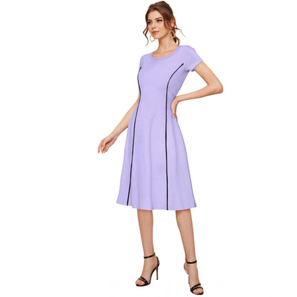 PKRKART Women's Knitting stretchable Solid Round Neck Cap Sleeve Dress (Purple)