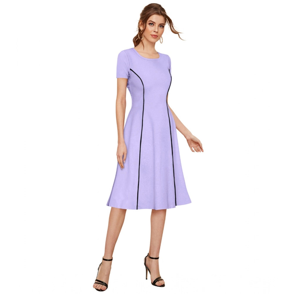 PKRKART Women's Knitting stretchable Solid Round Neck Cap Sleeve Dress (Purple)