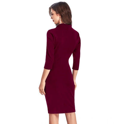 PKRKART Women's Knitting stretchable Solid Round Neck 3-4th Dress (Maroon)