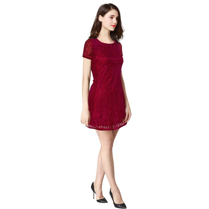 PKRKART Women's Rasal Solid Round Neck Cap Sleeve Dress (Maroon)