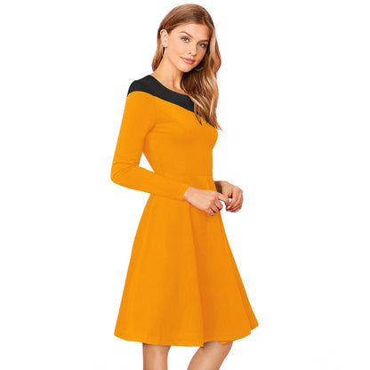 PKRKART Women's Knitting stretchable Solid Round Neck Full Sleeve Dress (Yellow)