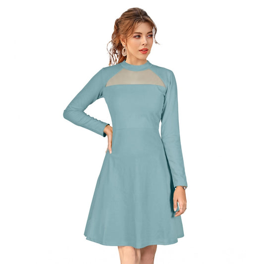 PKRKART Women's Knitting stretchable Solid Round Neck Full Sleeve Dress (Pista)