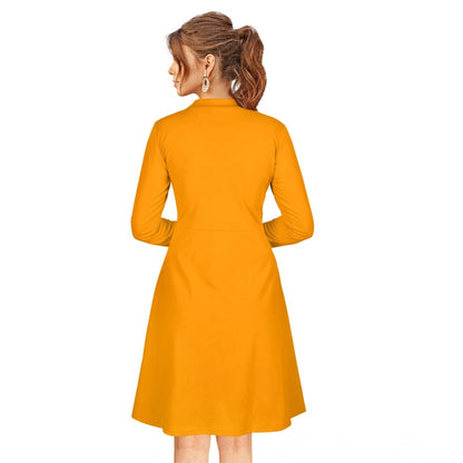 PKRKART Women's Knitting stretchable Solid Round Neck Full Sleeve Dress (Yellow)