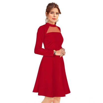 PKRKART Women's Knitting stretchable Solid Round Neck Full Sleeve Dress (Red)