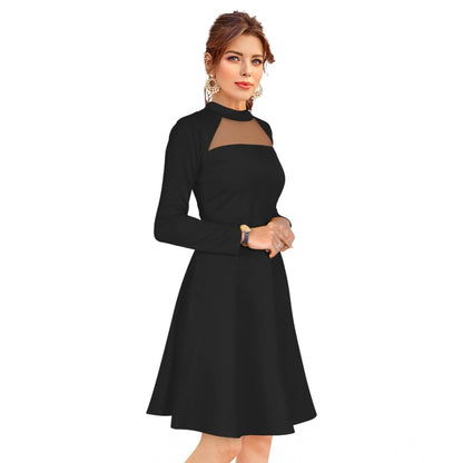 PKRKART Women's Knitting stretchable Solid Round Neck Full Sleeve Dress (Black)