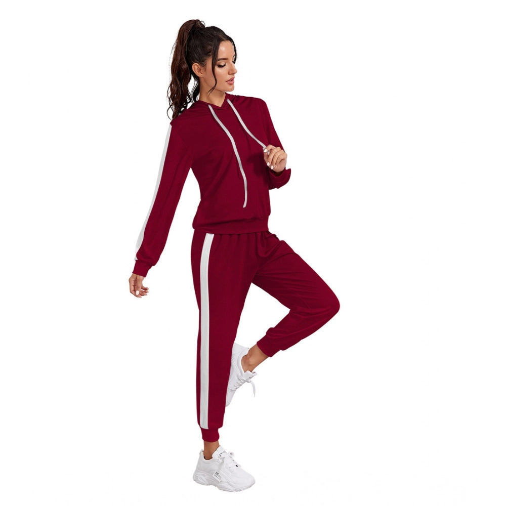 PKRKART Women's Knitting stretchable Solid Hooded Neck Full Sleeve Track Suit (Maroon)