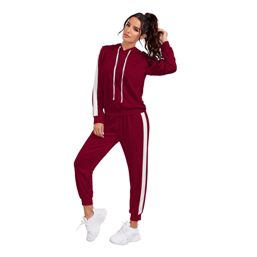 PKRKART Women's Knitting stretchable Solid Hooded Neck Full Sleeve Track Suit (Maroon)