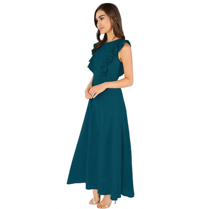 PKRKART Women's Knitting stretchable Solid Round Neck Ruffled Sleeve Dress (Morpich)