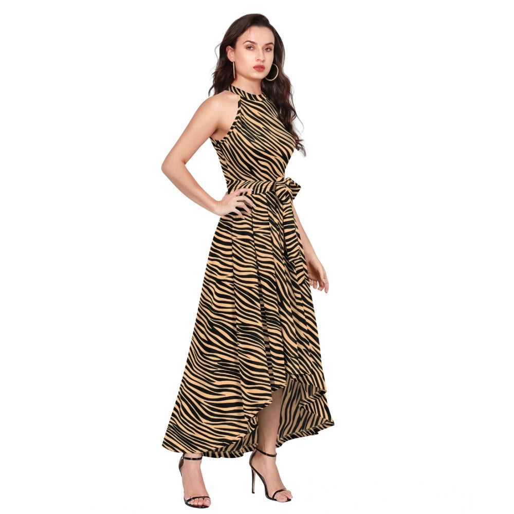 PKRKART Women's Polyester Zebra Pattern Halter Neck Sleeveless Dress (Yellow)