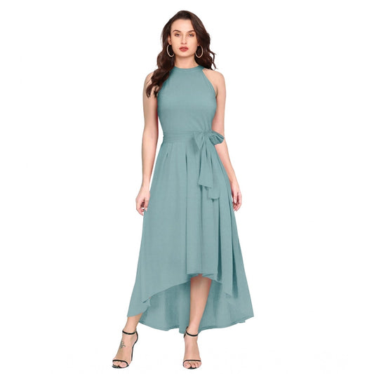 PKRKART Women's Polyester Solid Halter Neck Sleeveless Dress (Pista)