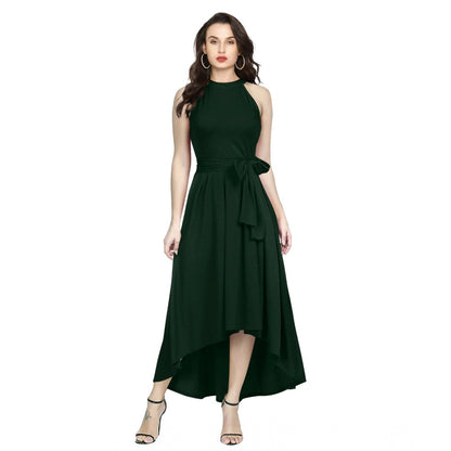 PKRKART Women's Polyster Solid Halter Neck Sleeveless Dress (Green)