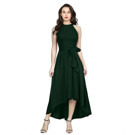 PKRKART Women's Polyster Solid Halter Neck Sleeveless Dress (Green)