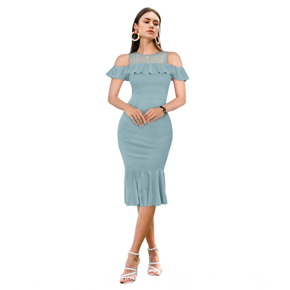 PKRKART Women's Knitting stretchable Solid Round Neck Sleeveless Dress (Pista )
