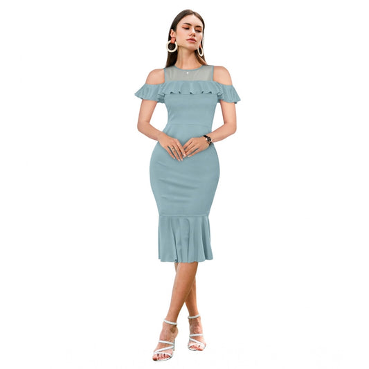 PKRKART Women's Knitting stretchable Solid Round Neck Sleeveless Dress (Pista )