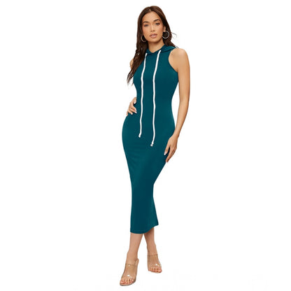 PKRKART Women's Knitting stretchable Solid Round Neck Sleeveless Dress (Morpich)