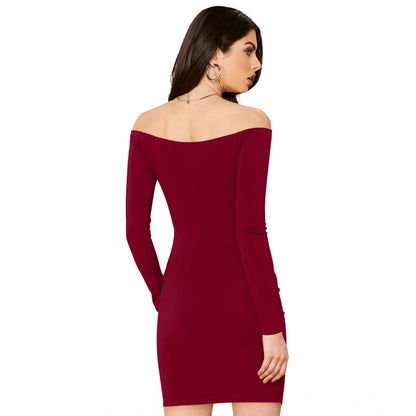 PKRKART Women's Knitting stretchable Solid V Neck Full Sleeve Dress (Maroon)