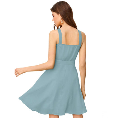 PKRKART Women's Knitting stretchable Solid Halter Neck Sleeveless Dress (Pista )