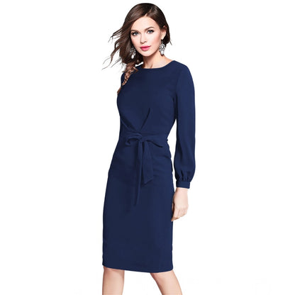 PKRKART Women's Knitting stretchable Solid Round Neck Full Sleeve Dress (Blue)
