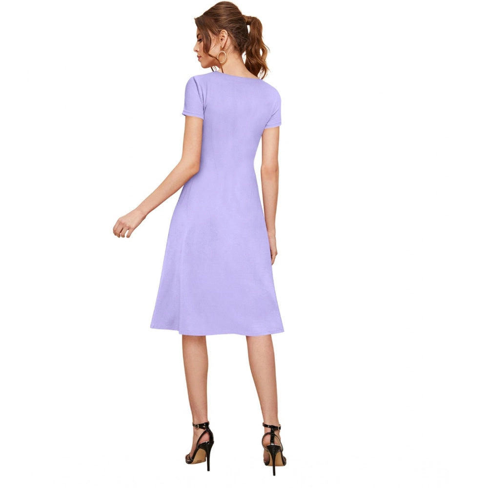 PKRKART Women's Knitting stretchable Solid Round Neck Cap Sleeve Dress (Purple)
