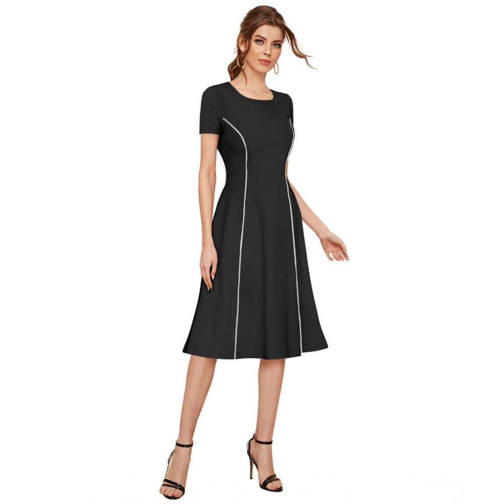 PKRKART Women's Knitting stretchable Solid Round Neck Cap Sleeve Dress (Black)