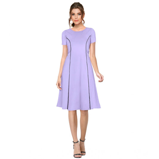 PKRKART Women's Knitting stretchable Solid Round Neck Cap Sleeve Dress (Purple)