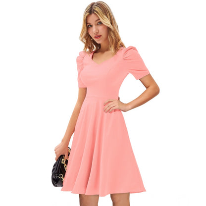 PKRKART Women's Knitting stretchable Solid V Neck Cap Sleeve Dress (Peach)