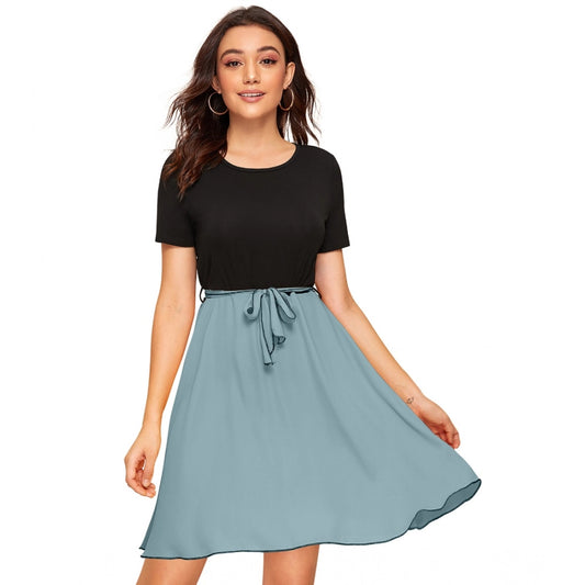 PKRKART Women's Knitting stretchable Solid Round Neck Cap Sleeve Dress (Pista)