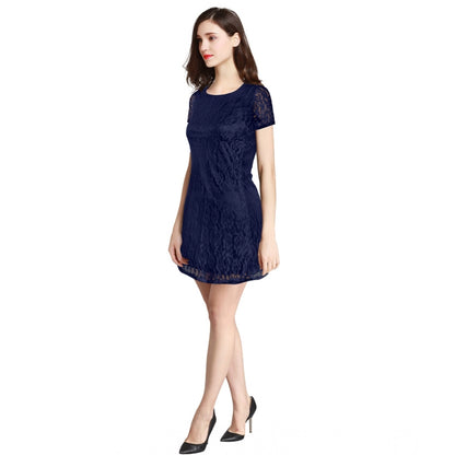 PKRKART Women's Rasal Solid Round Neck Cap Sleeve Dress (Blue)