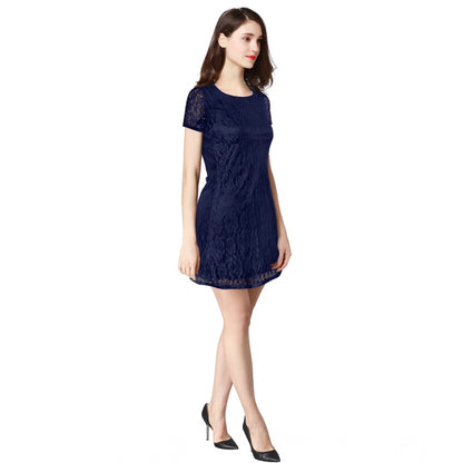PKRKART Women's Rasal Solid Round Neck Cap Sleeve Dress (Blue)