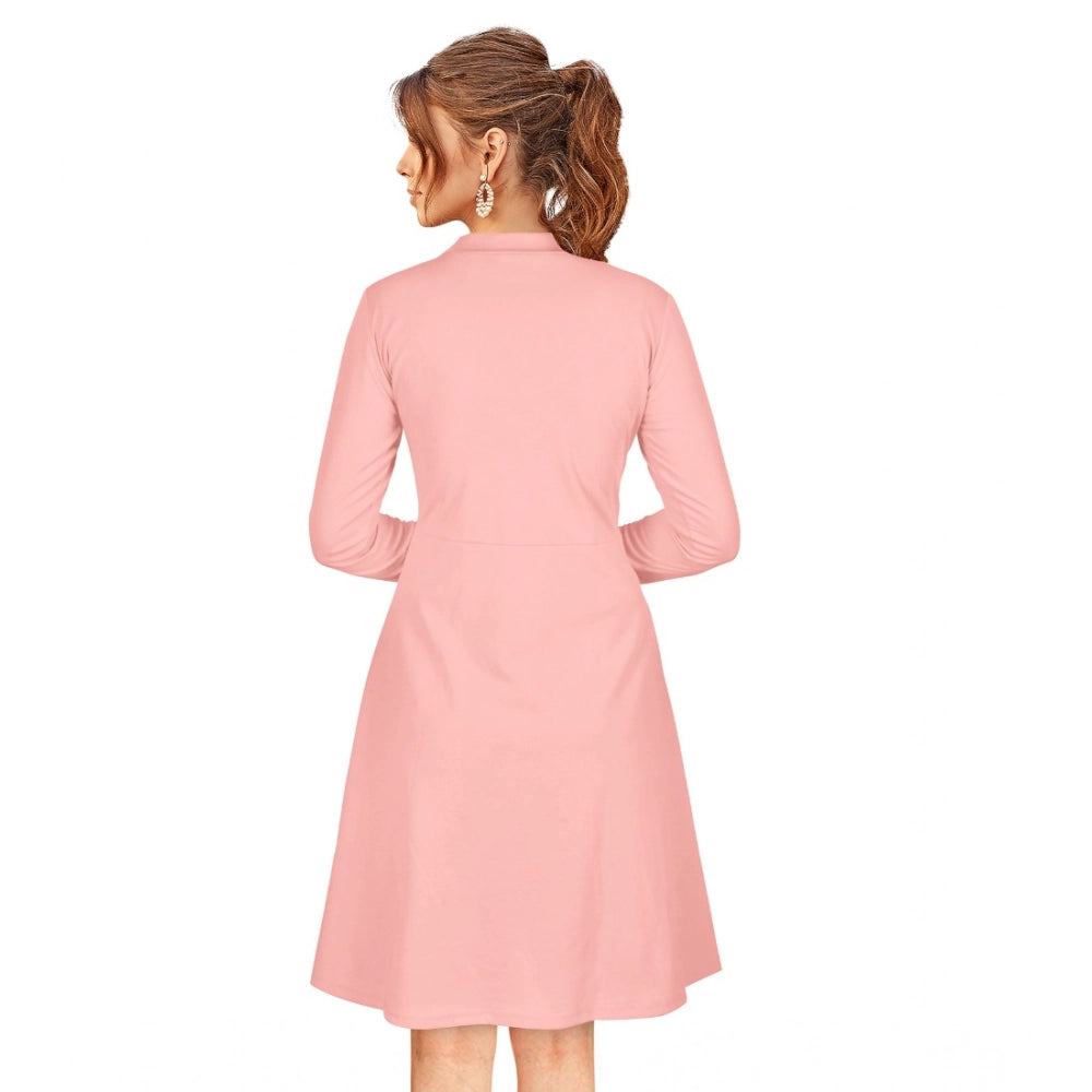 PKRKART Women's Knitting stretchable Solid Round Neck Full Sleeve Dress (Peach)