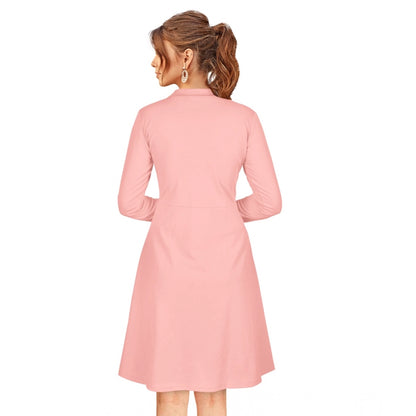 PKRKART Women's Knitting stretchable Solid Round Neck Full Sleeve Dress (Peach)