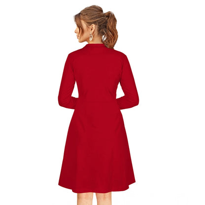 PKRKART Women's Knitting stretchable Solid Round Neck Full Sleeve Dress (Red)
