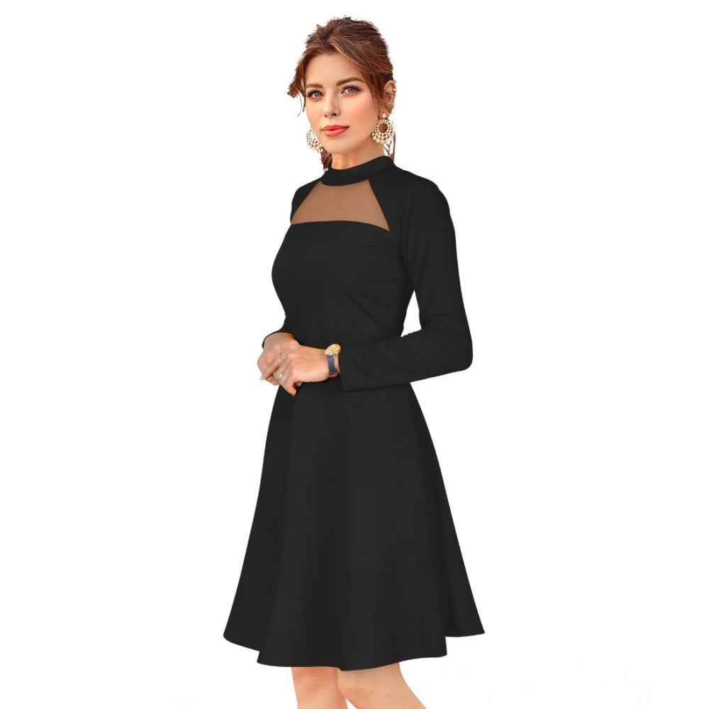 PKRKART Women's Knitting stretchable Solid Round Neck Full Sleeve Dress (Black)