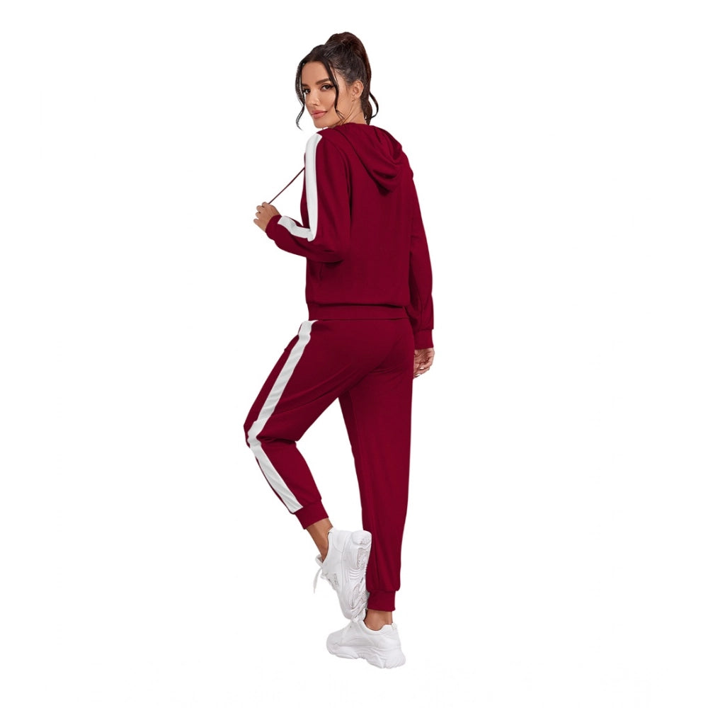 PKRKART Women's Knitting stretchable Solid Hooded Neck Full Sleeve Track Suit (Maroon)