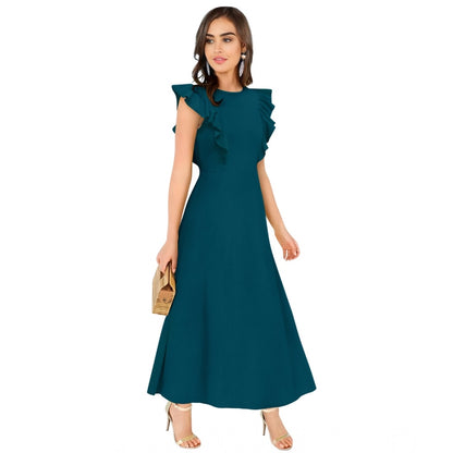 PKRKART Women's Knitting stretchable Solid Round Neck Ruffled Sleeve Dress (Morpich)