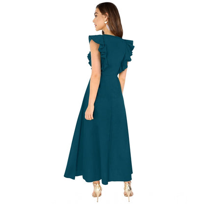 PKRKART Women's Knitting stretchable Solid Round Neck Ruffled Sleeve Dress (Morpich)